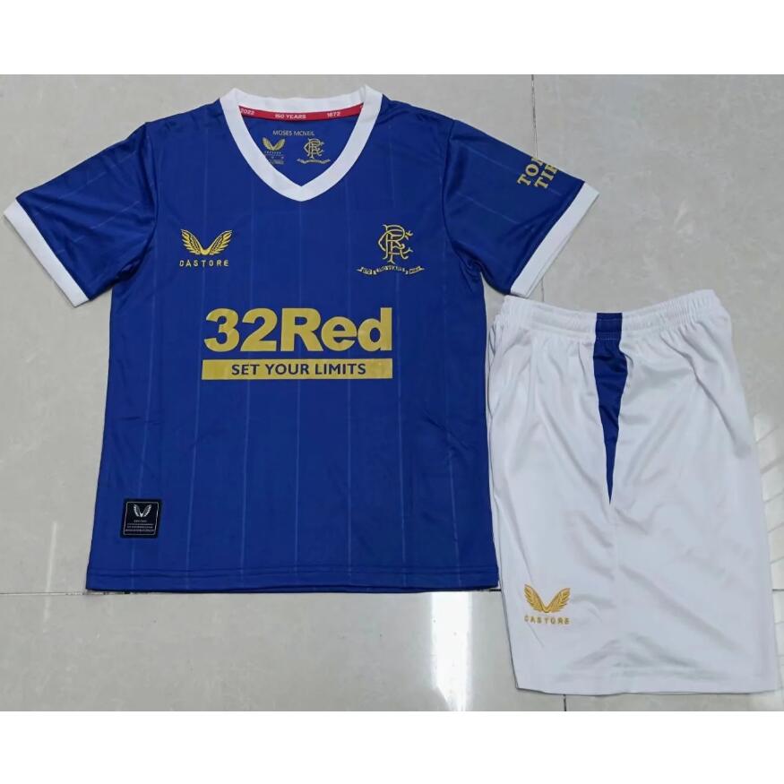 2021/22 Glasgow Rangers Kids Home Soccer Kits Shirt With Shorts